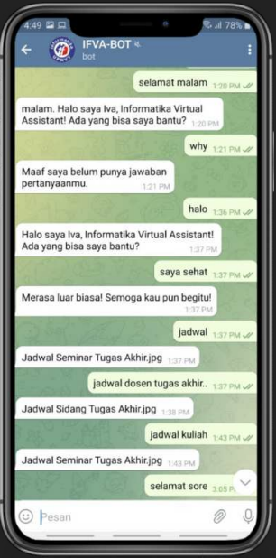Telegram bot chatbot — mahasiswa tanya lewat Telegram dan mendapat jawaban otomatis dari sistem KNN LSA